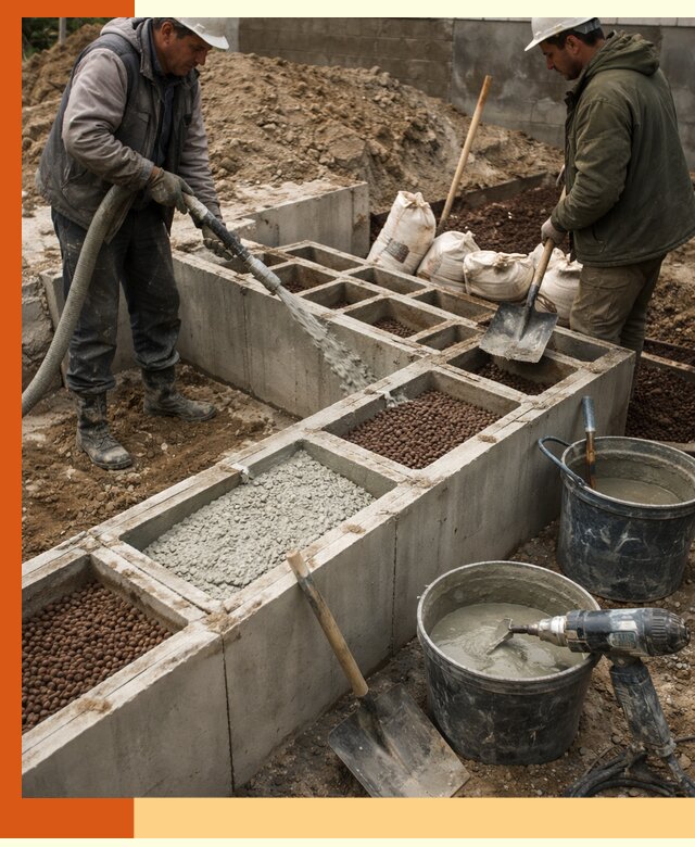 Заполнение полостей фундамента в Электростали герметичным утеплением и повышением прочности